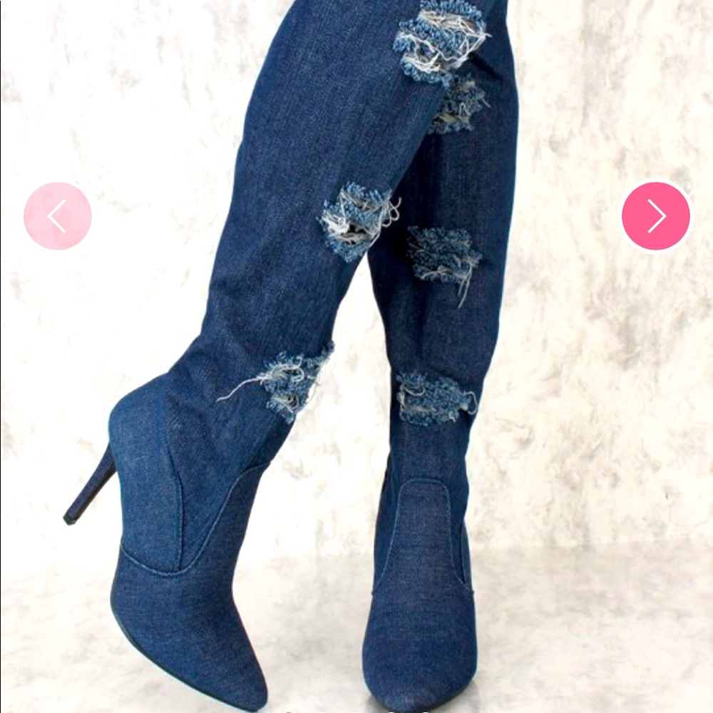 💖Sale was $79 will go back 🆙New Glam Blue Jean Thigh High Boots